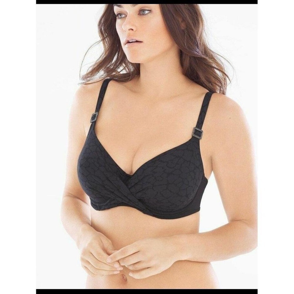 Fantasie Swim Black Bikini Twist Top Size 36E / US 36E NWT Rhinestone Montreal